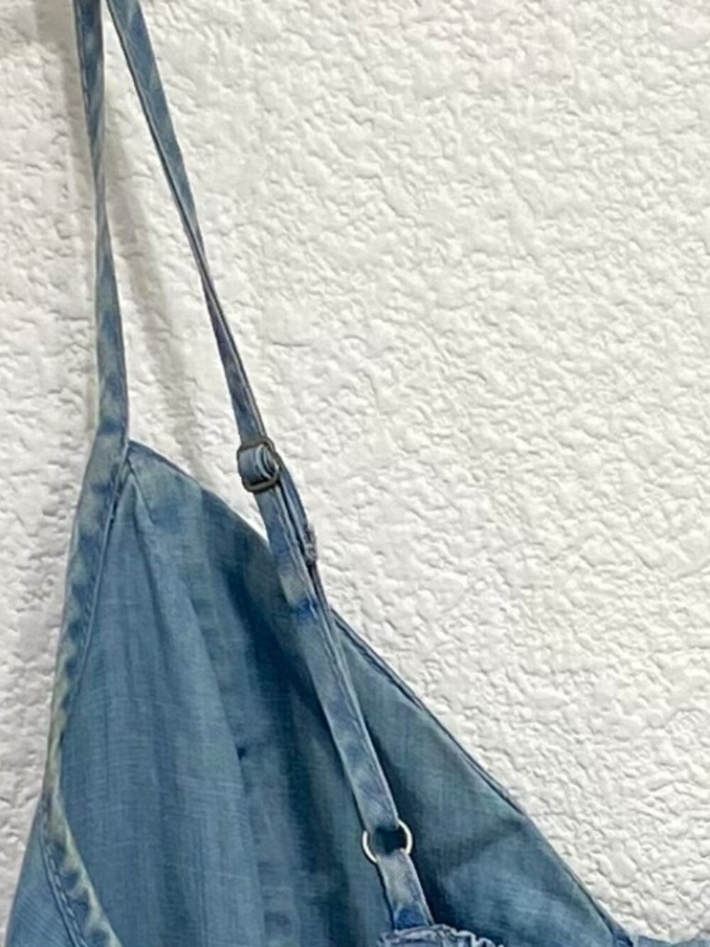 Hollister Embroidered Mini Dress Cut Out Smocked Chambray Blue Medium - Picture 7 of 10